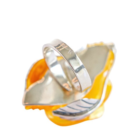 Lemon Amber Hand-Carved Rose Ring in 925 Sterling Silver - Picture 5 of 7